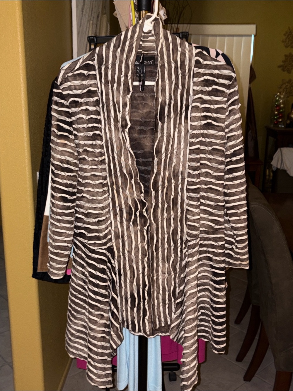 Frank Lyman Design Brown and Cream Striped Open-Front Cardigan